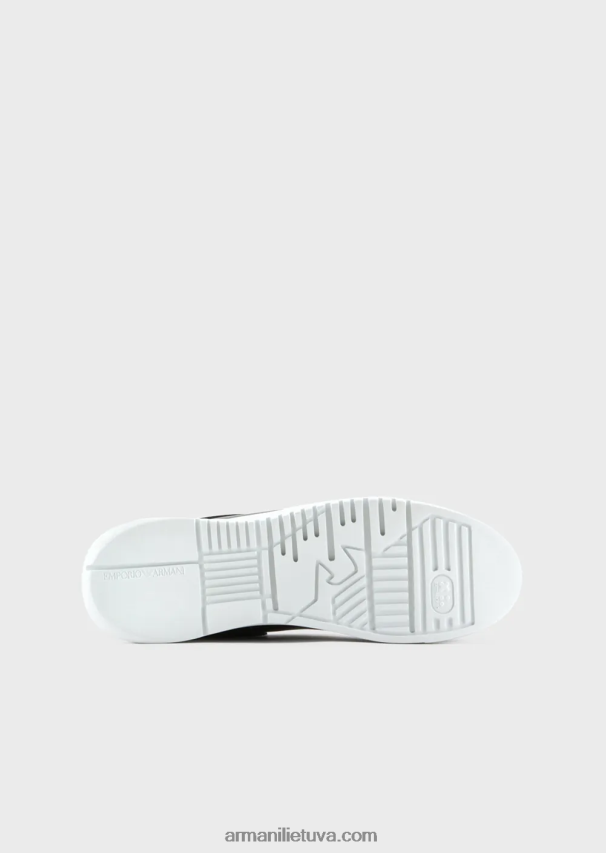 vyrų juodas Armani minkštos odos sportbačiai su ryškiu logotipu 02482X1867