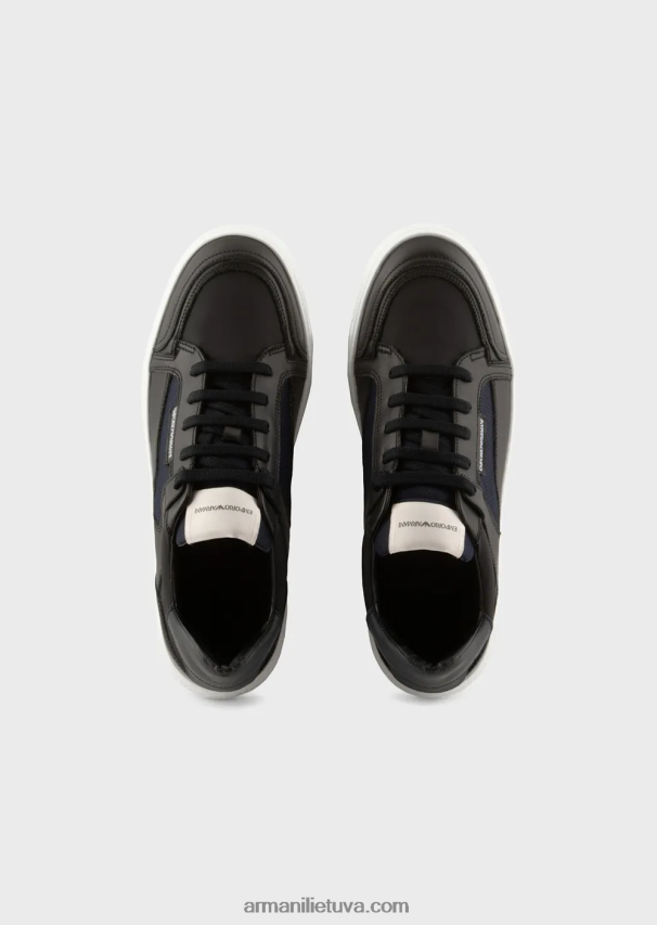 vyrų juodas Armani nailoniniai ir odiniai sportbačiai 02482X1912