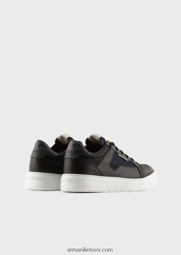 vyrų juodas Armani nailoniniai ir odiniai sportbačiai 02482X1912