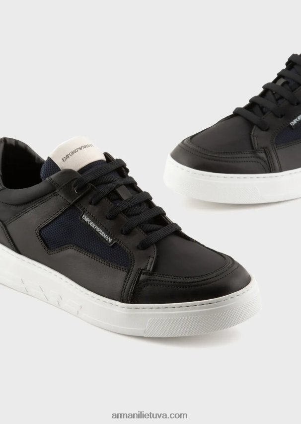 vyrų juodas Armani nailoniniai ir odiniai sportbačiai 02482X1912