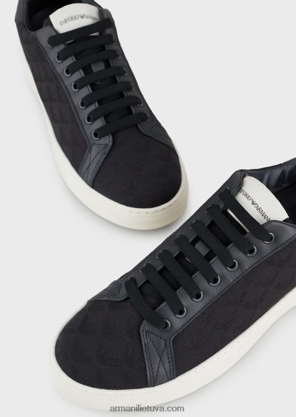 vyrų juodas Armani nailoniniai sportbačiai su žakardo monograma 02482X1923