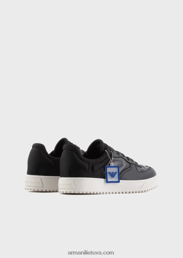 vyrų juodas Armani odiniai ir nappa-odiniai sportbačiai 02482X1873