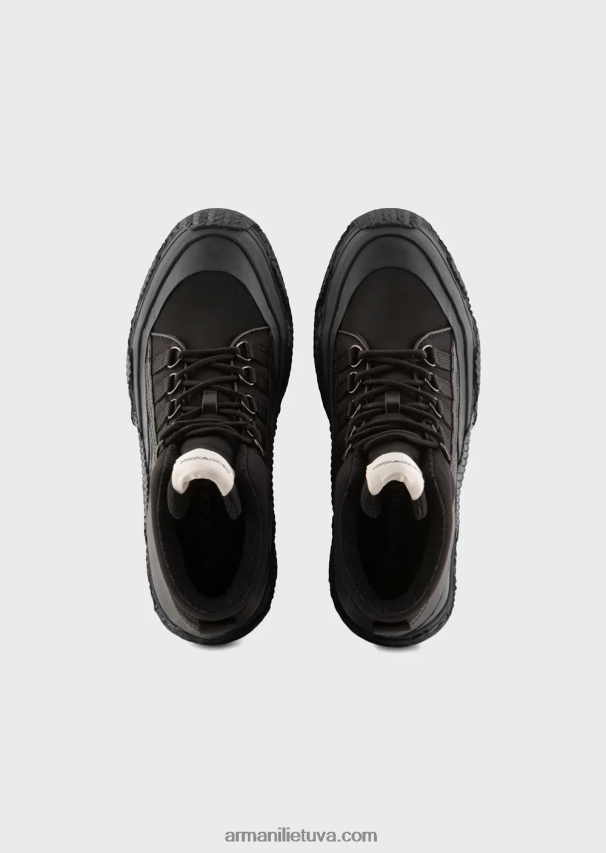 vyrų juodas Armani odiniai ir perdirbto nailono sportbačiai daugiasluoksniais padais 02482X1894