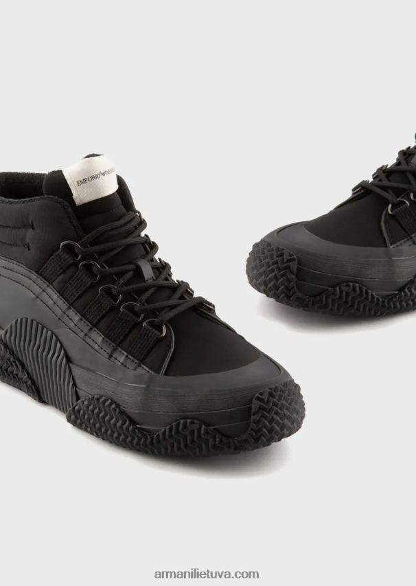 vyrų juodas Armani odiniai ir perdirbto nailono sportbačiai daugiasluoksniais padais 02482X1894