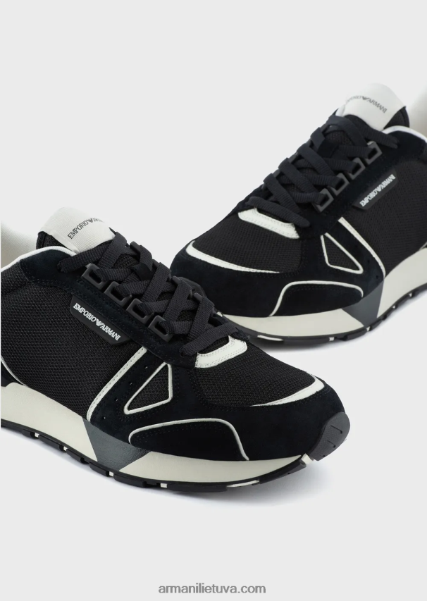 vyrų juodas Armani odiniai ir tinkliniai sportbačiai 02482X1882