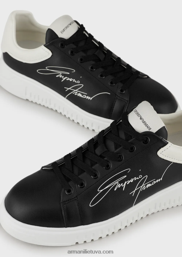 vyrų juodas Armani odiniai sportbačiai su firminiu logotipu 02482X1909