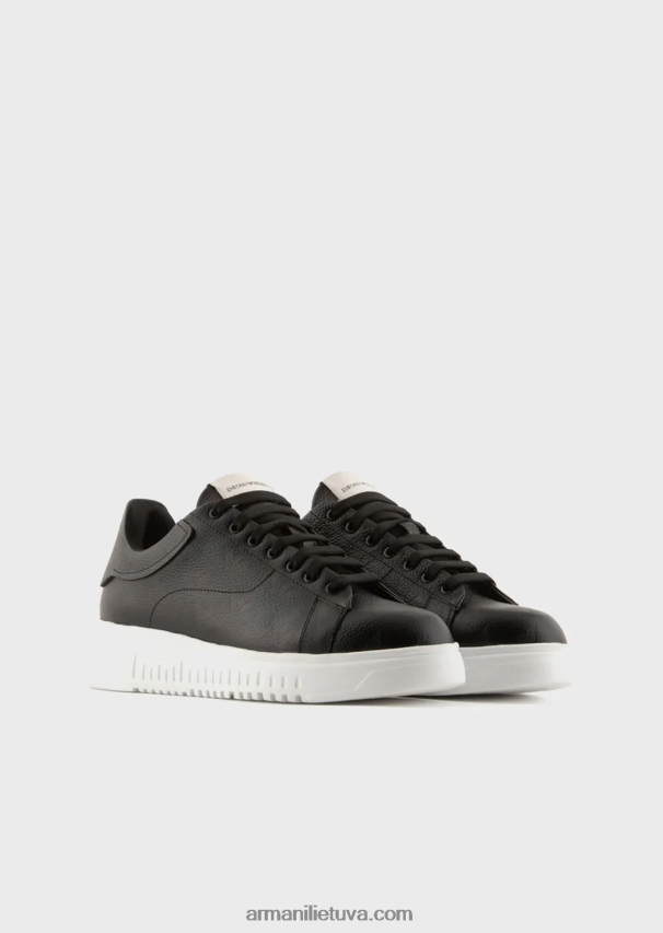 vyrų juodas Armani odiniai sportbačiai su samanomis dygsniuotu ereliu 02482X1866