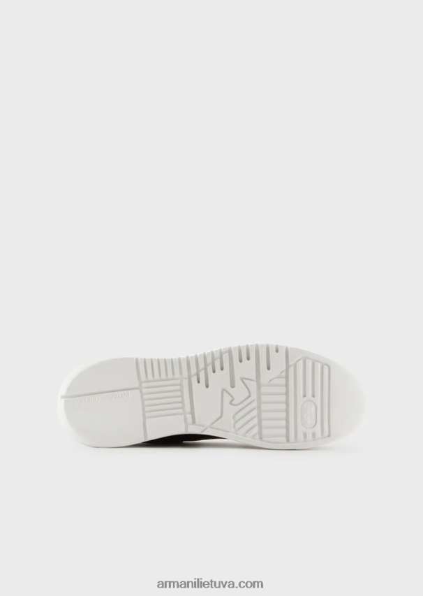 vyrų juodas Armani odiniai sportbačiai su samanomis dygsniuotu ereliu 02482X1866