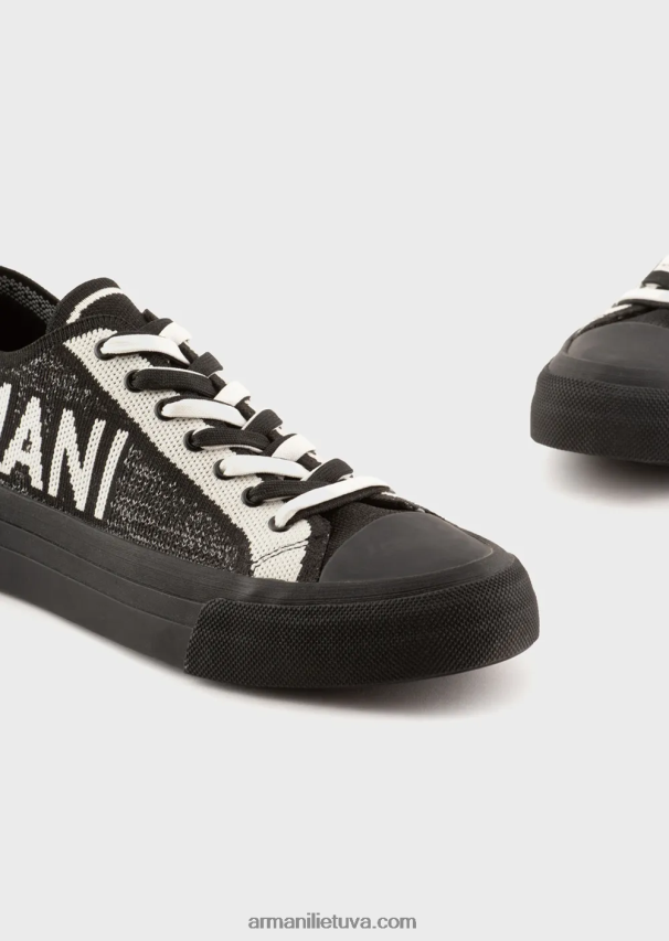 vyrų juodas Armani perdirbti megzti sportbačiai su žakardo logotipu 02482X1938