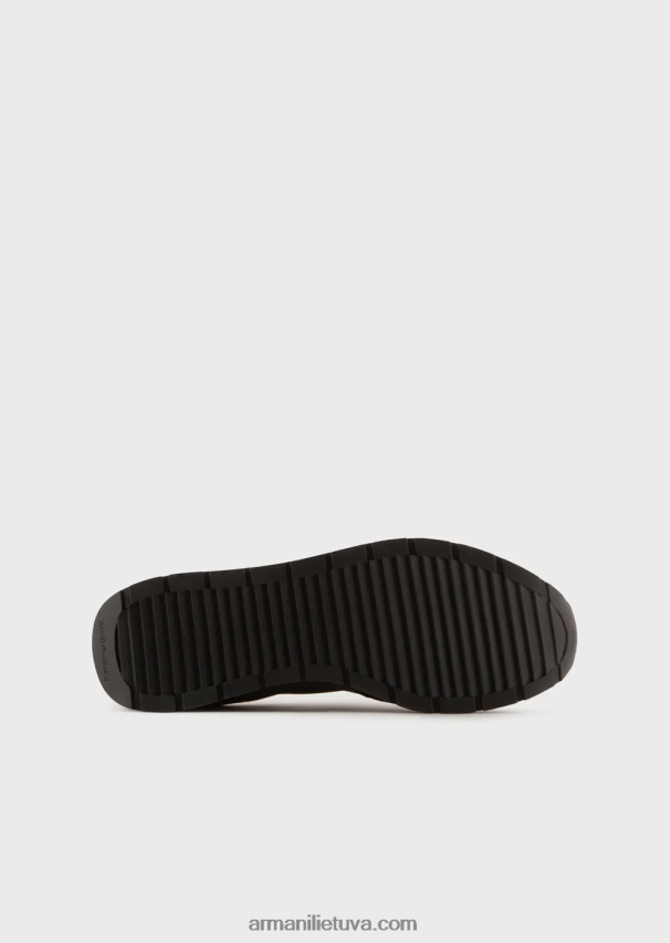 vyrų juodas Armani tinkliniai sportbačiai su zomšos detalėmis ir erelio lopinėliu 02482X1889