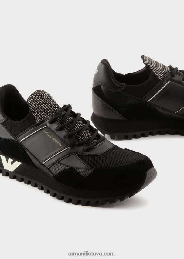 vyrų juodas Armani zomšiniai ir tinkliniai sportbačiai 02482X1940