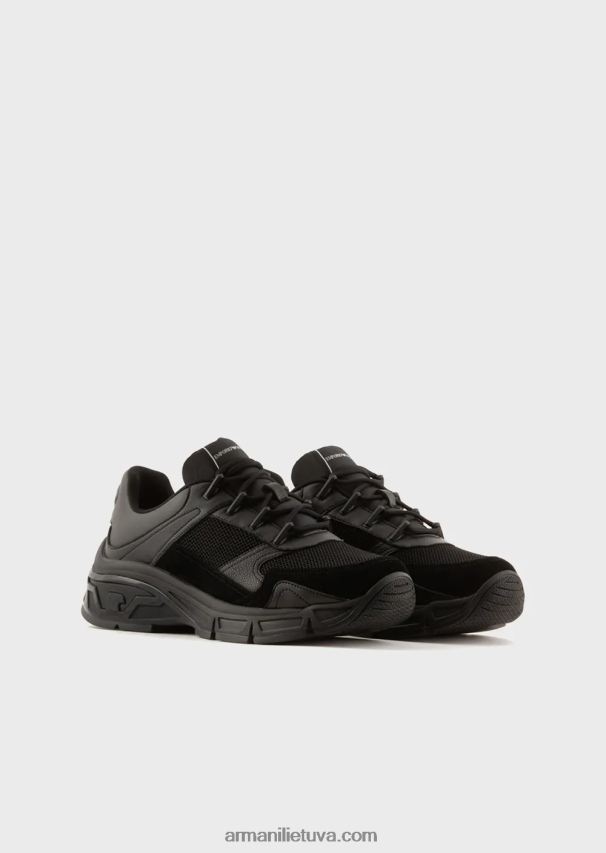 vyrų juodas Armani zomšiniai sportbačiai su mezgimo detalėmis 02482X1936