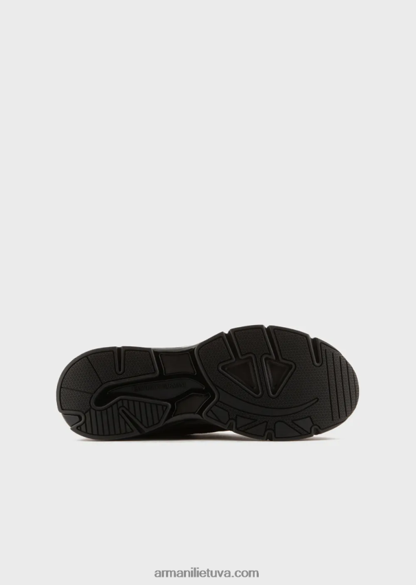 vyrų juodas Armani zomšiniai sportbačiai su mezgimo detalėmis 02482X1936