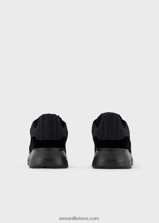 vyrų juodasperkrauti emporio armani sportbačiai iš aksomo su chevron back armani tvarumo vertybėmis 02482X1898