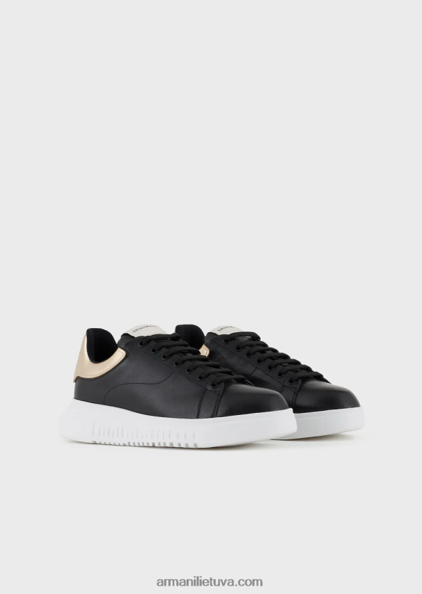 vyrų juodasreloaded by emporio armani odiniai sportbačiai su veidrodinėmis nugarėlėmis armani tvarumo vertybėmis 02482X1899