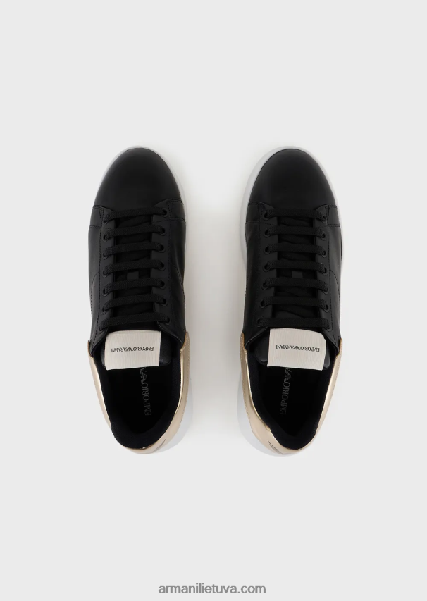 vyrų juodasreloaded by emporio armani odiniai sportbačiai su veidrodinėmis nugarėlėmis armani tvarumo vertybėmis 02482X1899