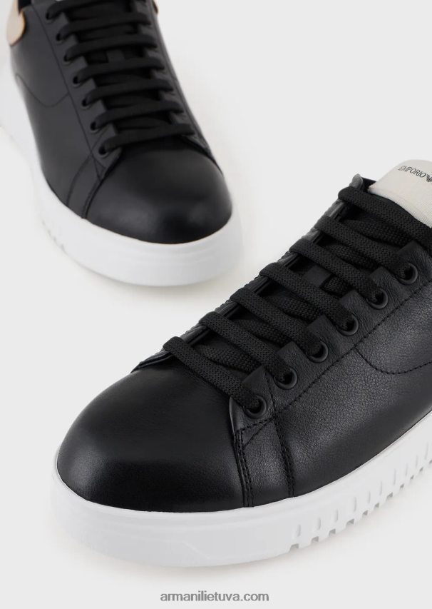 vyrų juodasreloaded by emporio armani odiniai sportbačiai su veidrodinėmis nugarėlėmis armani tvarumo vertybėmis 02482X1899