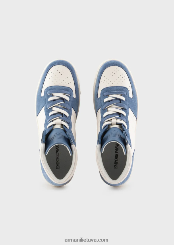 vyrų mėlyna Armani odiniai ir zomšiniai aukštakulniai sportbačiai 02482X1927