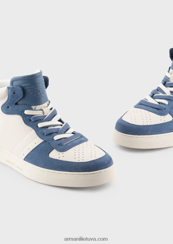 vyrų mėlyna Armani odiniai ir zomšiniai aukštakulniai sportbačiai 02482X1927