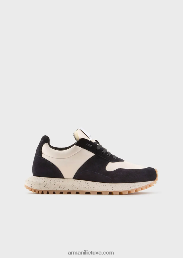 vyrų mėlyna Armani tvarios kolekcijos crust odos ir ekologiško nailono sportbačiai 02482X1942