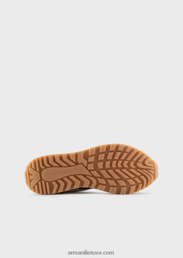 vyrų mėlyna Armani tvarios kolekcijos crust odos ir ekologiško nailono sportbačiai 02482X1942