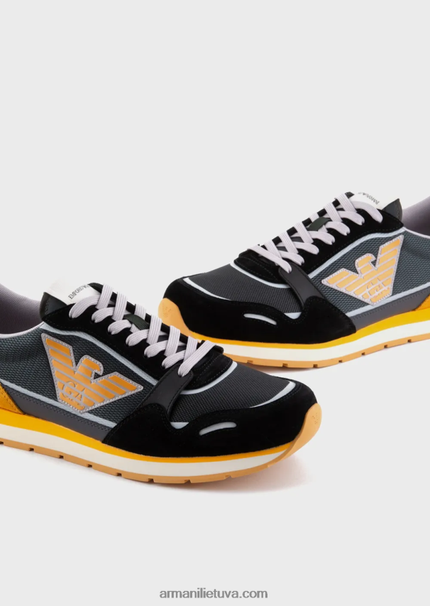 vyrų modelis Armani tinkliniai sportbačiai su zomšos detalėmis ir erelio lopinėliu 02482X1886