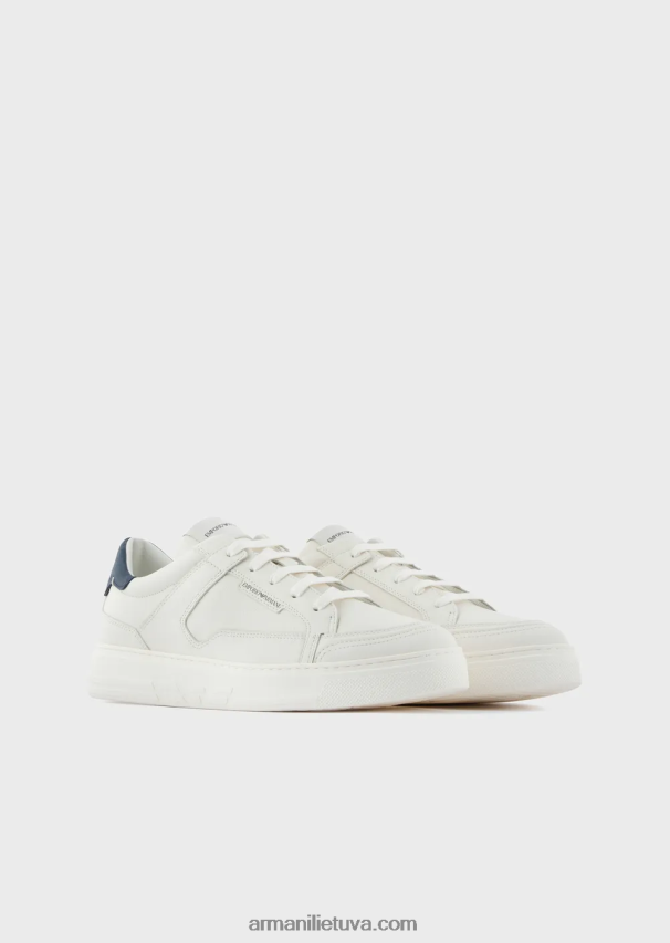 vyrų pieno baltumo Armani įkalti odiniai sportbačiai 02482X1876