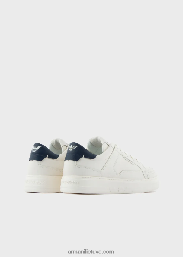 vyrų pieno baltumo Armani įkalti odiniai sportbačiai 02482X1876