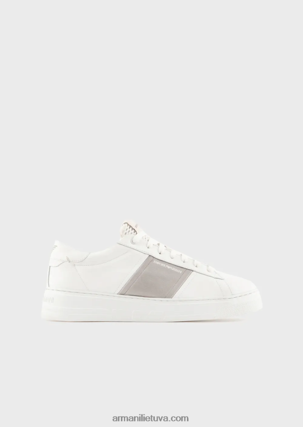 vyrų pieno baltumo Armani odiniai sportbačiai su kontrastingomis detalėmis 02482X1915
