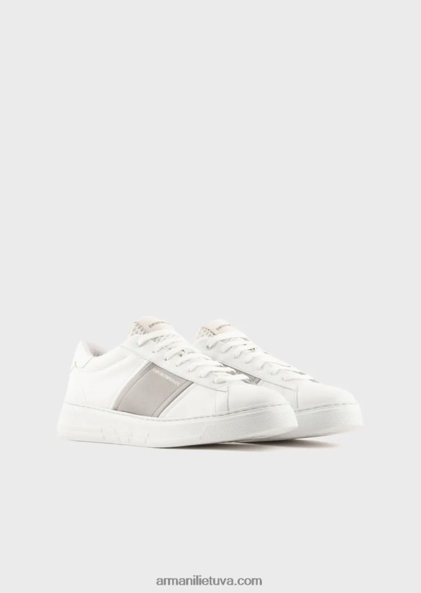 vyrų pieno baltumo Armani odiniai sportbačiai su kontrastingomis detalėmis 02482X1915