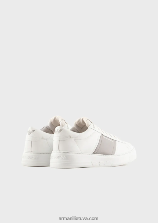 vyrų pieno baltumo Armani odiniai sportbačiai su kontrastingomis detalėmis 02482X1915