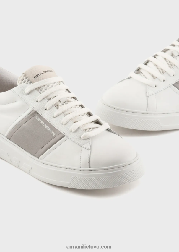 vyrų pieno baltumo Armani odiniai sportbačiai su kontrastingomis detalėmis 02482X1915