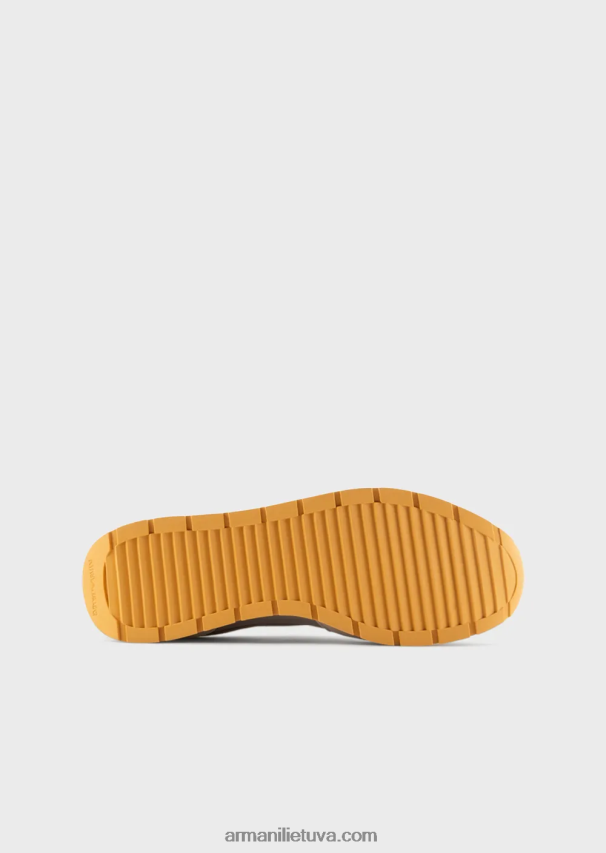 vyrų smėlio spalvos Armani tinkliniai sportbačiai su zomšos detalėmis ir erelio lopinėliu 02482X1883