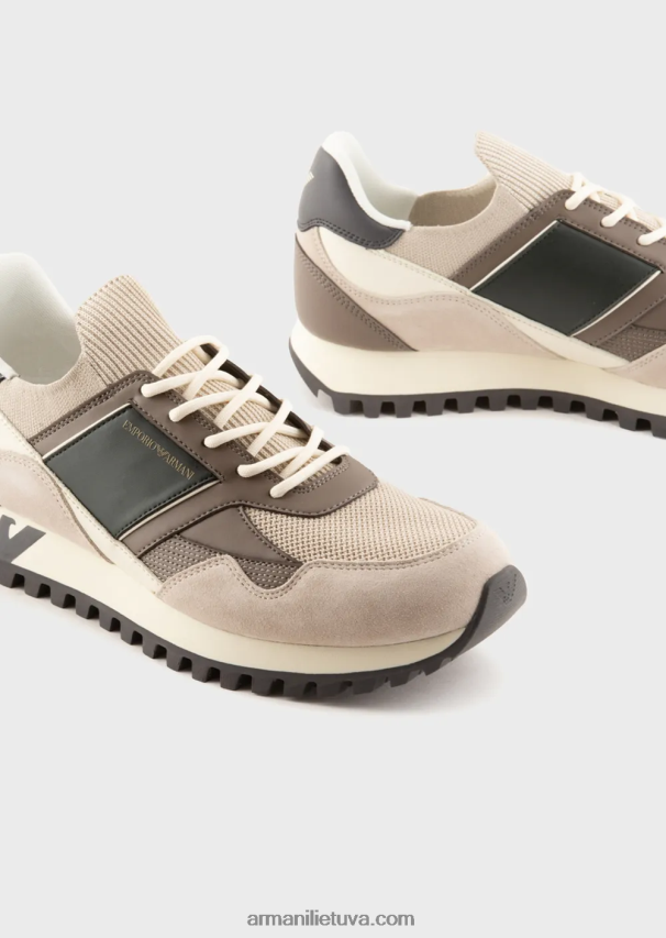 vyrų smėlio spalvos Armani zomšiniai ir tinkliniai sportbačiai 02482X1939