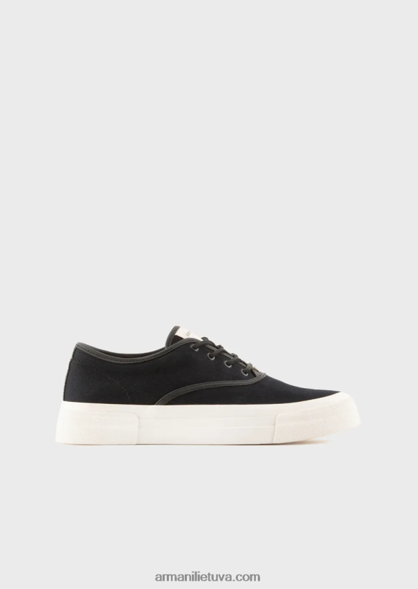 vyrų tamsiai mėlyna Armani drobiniai sportbačiai su augalinio rauginimo odinėmis detalėmis 02482X1931