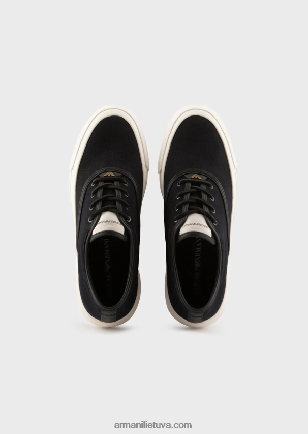 vyrų tamsiai mėlyna Armani drobiniai sportbačiai su augalinio rauginimo odinėmis detalėmis 02482X1931