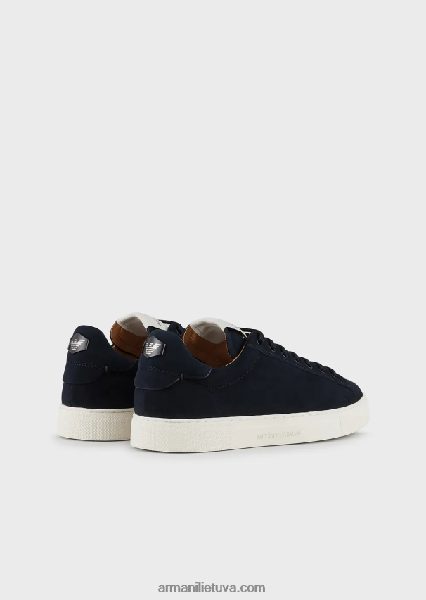 vyrų tamsiai mėlyna Armani nubuko spalvos sportbačiai su logotipu nugaroje 02482X1928