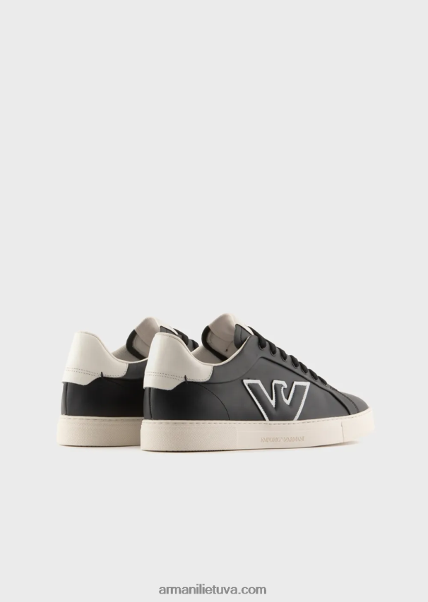 vyrų tamsiai mėlyna Armani odiniai sportbačiai su erelio pleistru 02482X1920