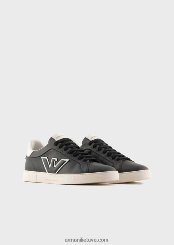 vyrų tamsiai mėlyna Armani odiniai sportbačiai su erelio pleistru 02482X1920