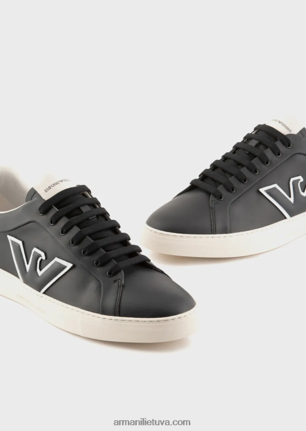 vyrų tamsiai mėlyna Armani odiniai sportbačiai su erelio pleistru 02482X1920