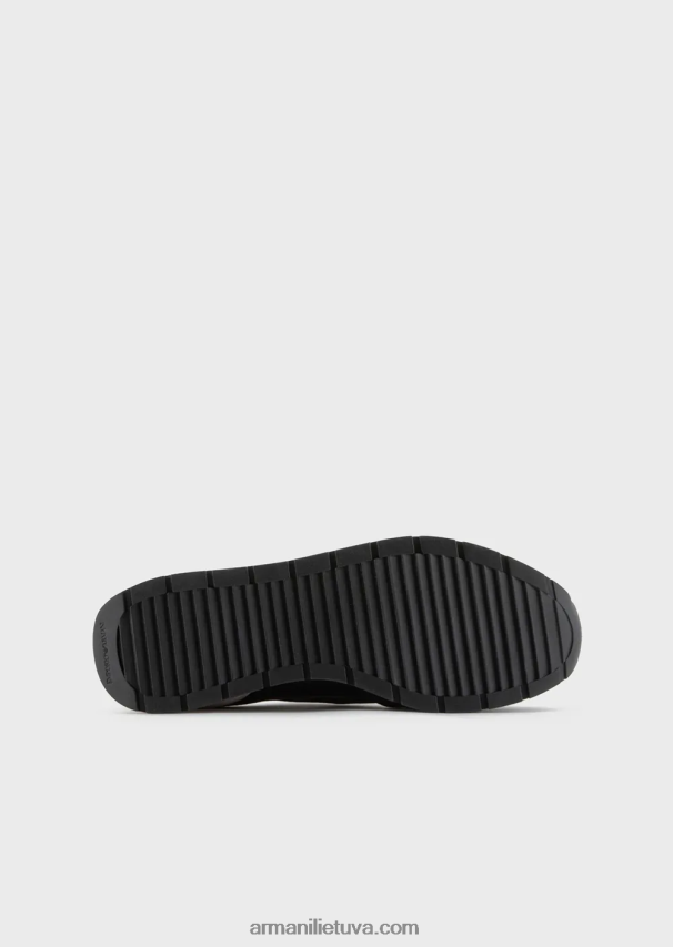 vyrų tamsiai mėlyna Armani tinkliniai sportbačiai su zomšos detalėmis ir erelio lopinėliu 02482X1884