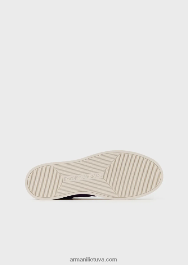 vyrų violetinėperkrauti emporio armani odiniais ir zomšiniais aukštais sportbačiais armani tvarumo vertybės 02482X1896