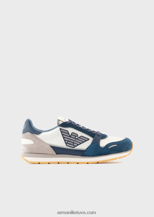 vyrų žydros spalvos Armani tinkliniai sportbačiai su zomšos detalėmis ir erelio lopinėliu 02482X1888