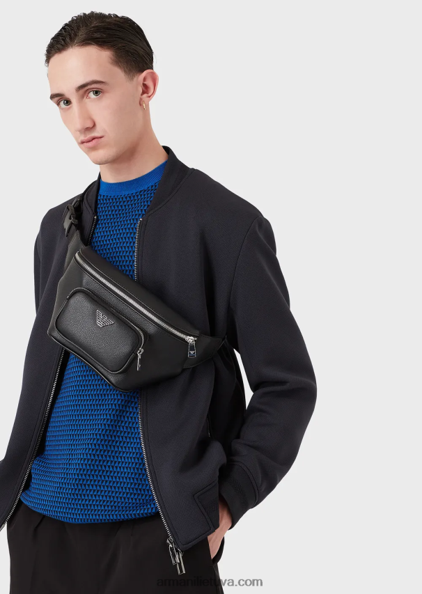 vyrų juodas Armani diržinis krepšys su erelio plokštele 02482X1967