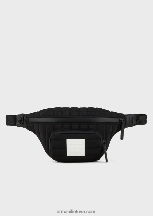 vyrų juodas Armani perdirbtas dygsniuotas ripstop nailono diržinis krepšys 02482X1965