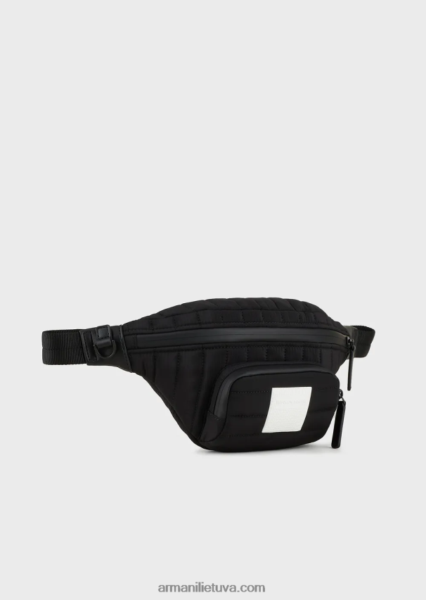 vyrų juodas Armani perdirbtas dygsniuotas ripstop nailono diržinis krepšys 02482X1965