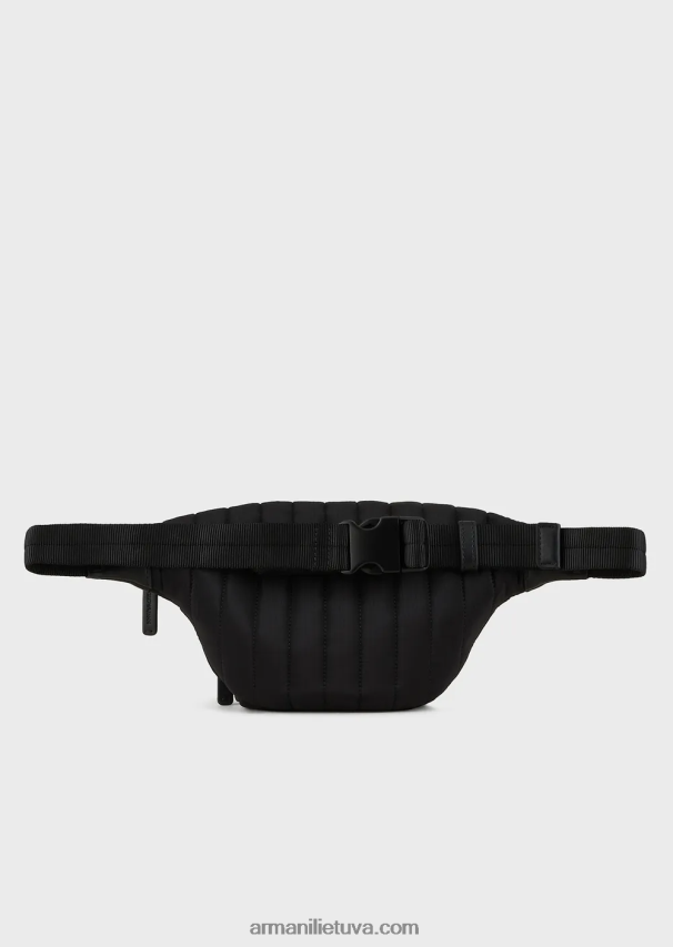 vyrų juodas Armani perdirbtas dygsniuotas ripstop nailono diržinis krepšys 02482X1965