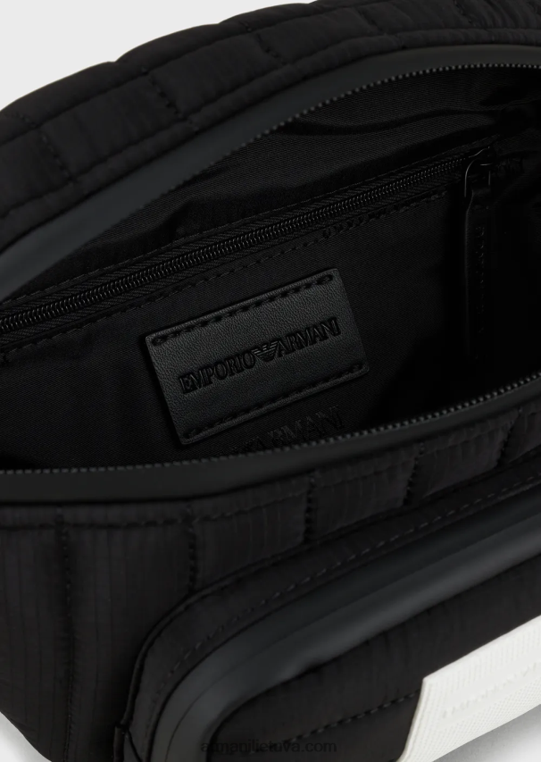 vyrų juodas Armani perdirbtas dygsniuotas ripstop nailono diržinis krepšys 02482X1965