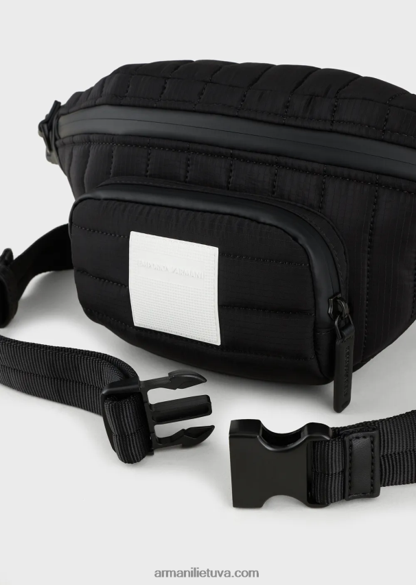 vyrų juodas Armani perdirbtas dygsniuotas ripstop nailono diržinis krepšys 02482X1965