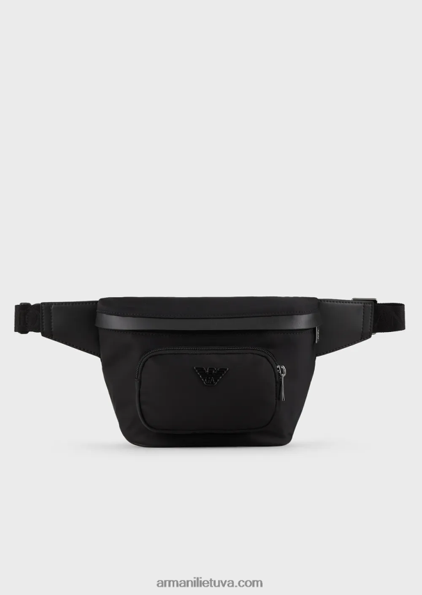 vyrų juodas Armani perdirbto nailono diržo krepšys 02482X1968